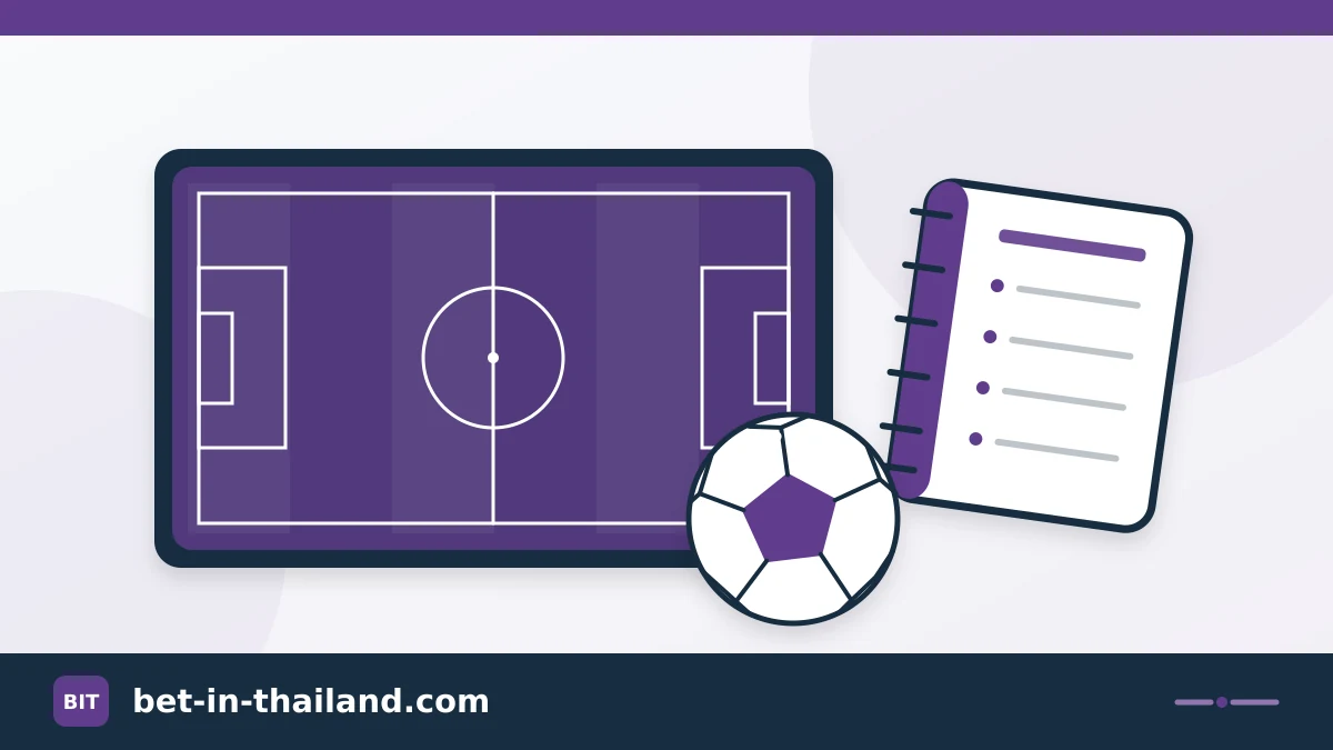 Football pitch, ball and analysis notebook