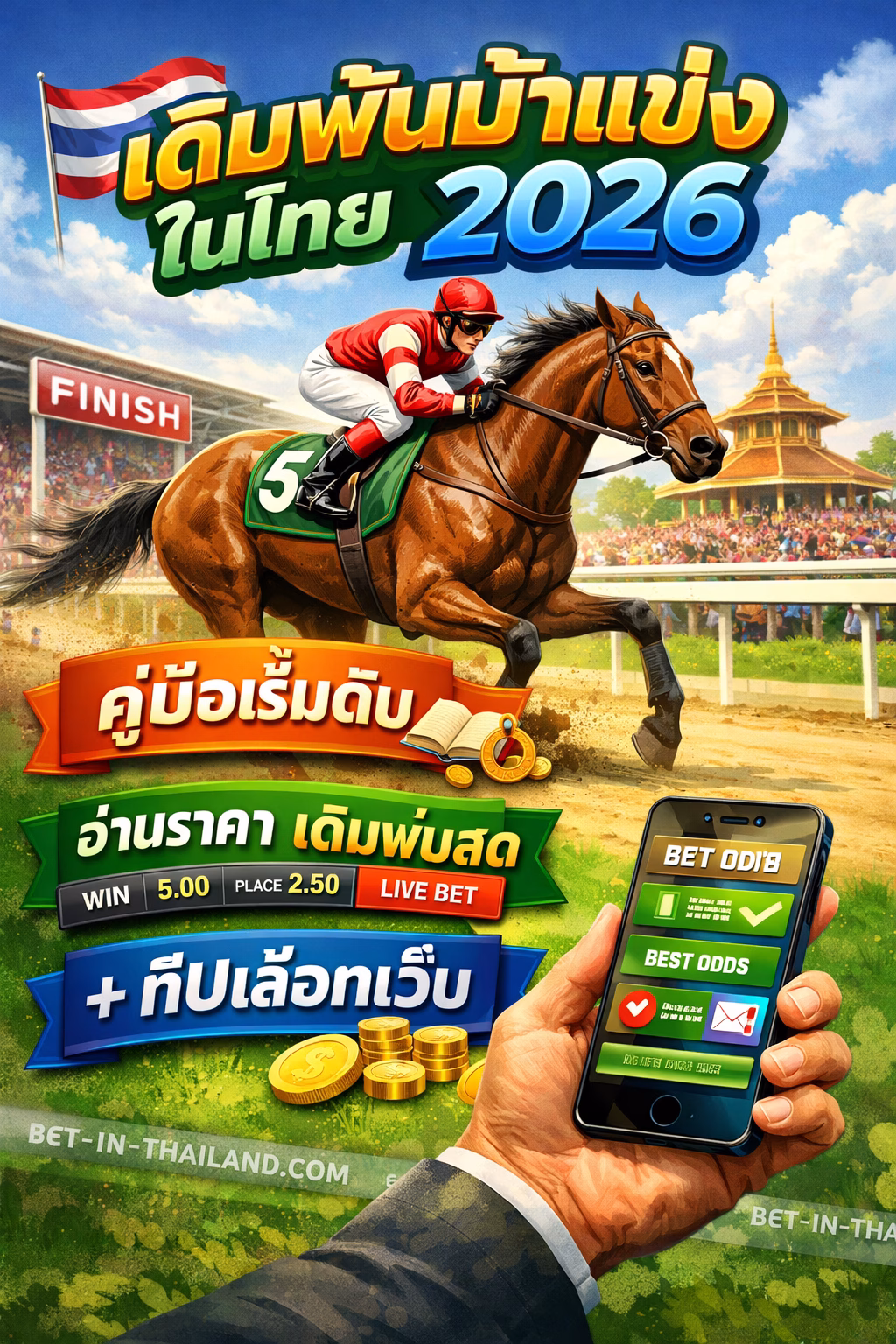 เดิมพันม้าแข่งในไทย 2026 🏇 คู่มือเริ่มต้น + อ่านราคา + เดิมพันสด + ทิปเลือกเว็บ