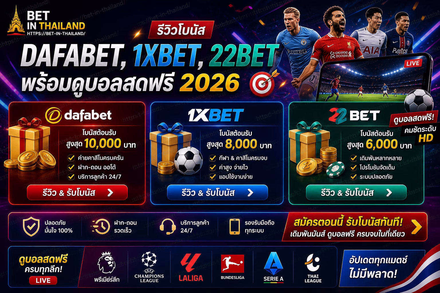 โบนัส Dafabet, โบนัส 1xBet, โบนัส 22Bet, รีวิวเว็บพนัน, ดูบอลสดฟรี, ถอนเงิน 1xBet, ถอนเงิน Dafabet, พนันอีสปอร์ต, แทงมวยออนไลน์, แทงบาส, แทงม้า 2026