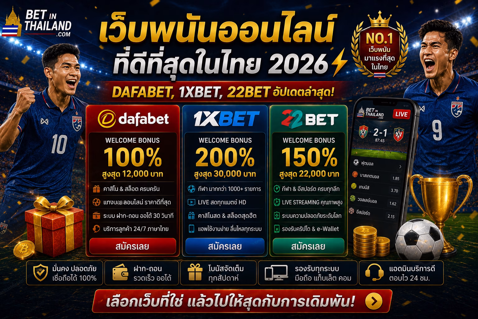 เว็บพนันออนไลน์ที่ดีที่สุดในไทย รวม Dafabet, 1xBet, 22Bet อัปเดตล่าสุด