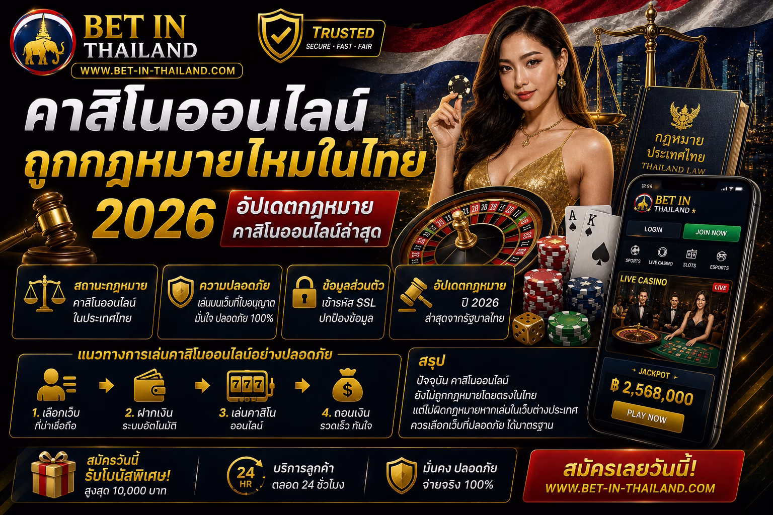 คาสิโนออนไลน์ถูกกฎหมายไหมในไทย 2026? อัปเดตกฎหมายคาสิโนออนไลน์ล่าสุด