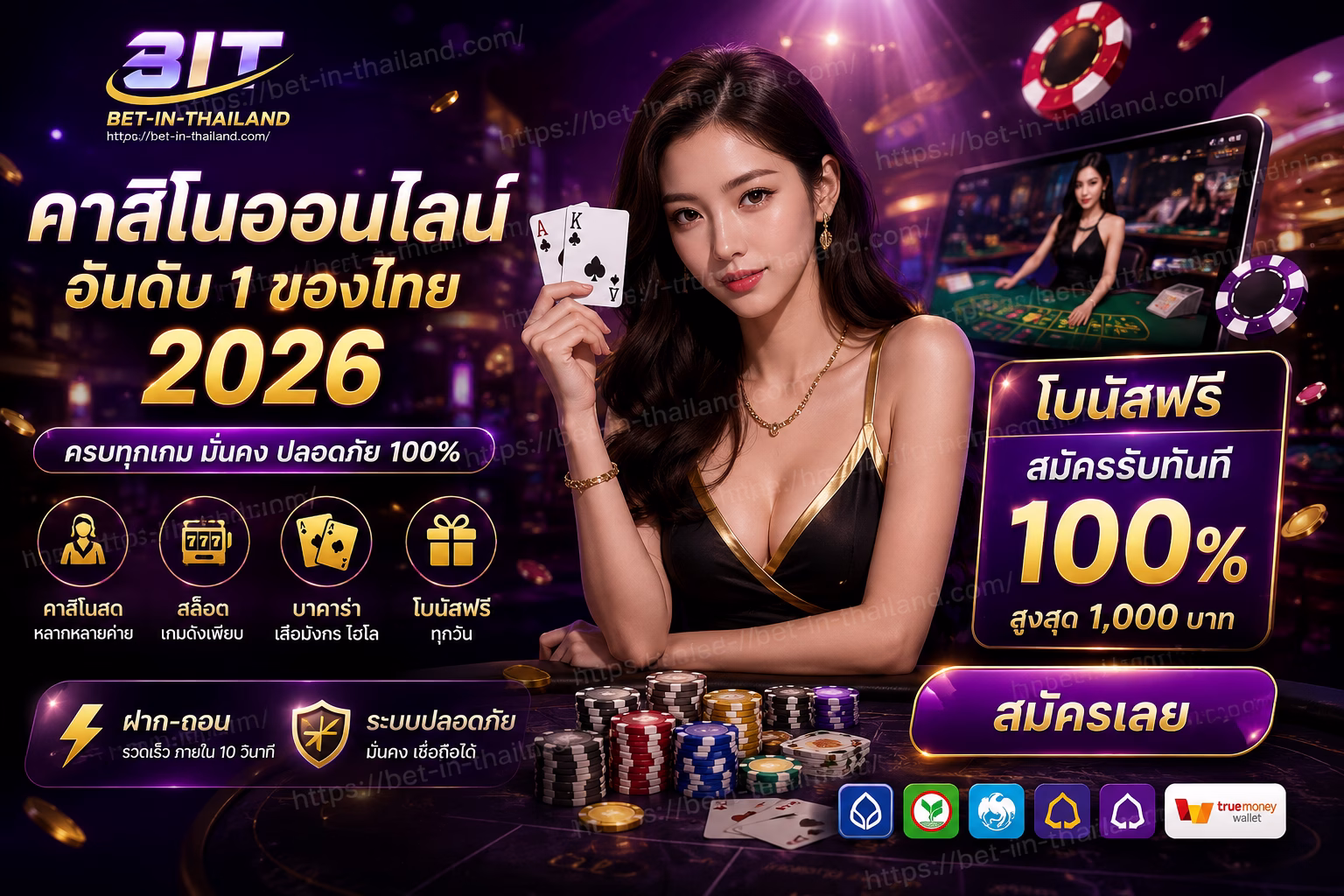 คาสิโนออนไลน์ไทย 2026 เว็บคาสิโนสด สล็อต บาคาร่า โบนัสฟรี ฝากถอนเร็ว