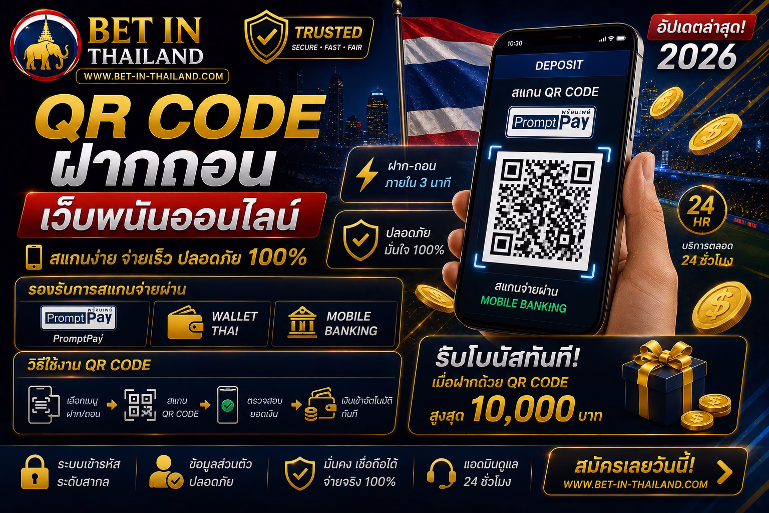 QR Code ฝากถอนเว็บพนันออนไลน์ 2026 ⚡ สแกนจ่ายเร็วผ่าน PromptPay & Wallet ไทย