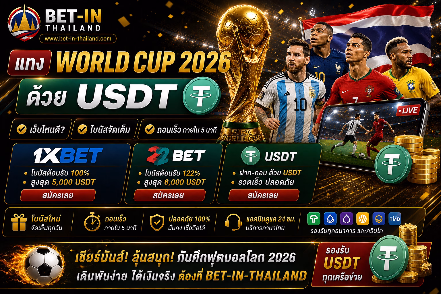แทง World Cup 2026 ด้วย USDT เว็บไหนดี + โบนัส + ถอนเร็ว