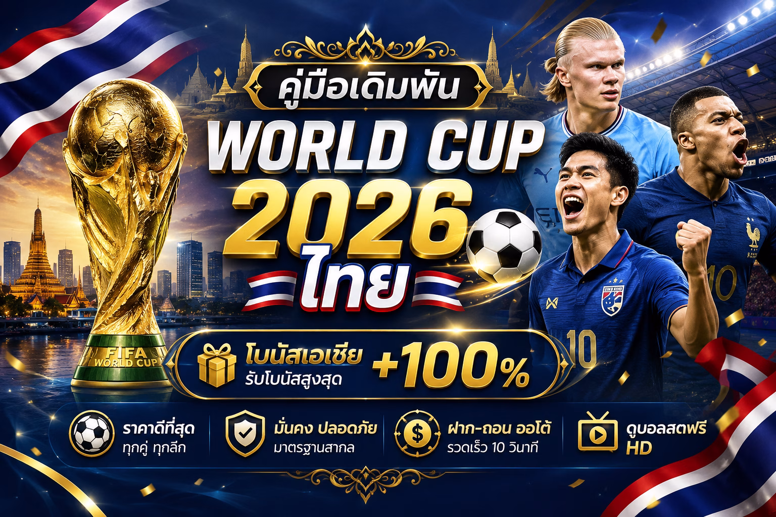 คู่มือเดิมพัน World Cup 2026 สำหรับคนไทย โบนัสเอเชีย + ดูบอลสดฟรี HD
